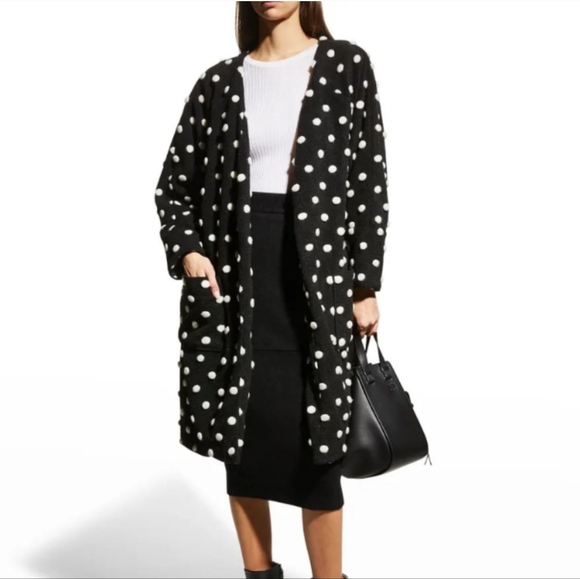 NEW Farm Rio Black and White Polka Dot Fleece Cardigan Size L - Picture 1 of 11